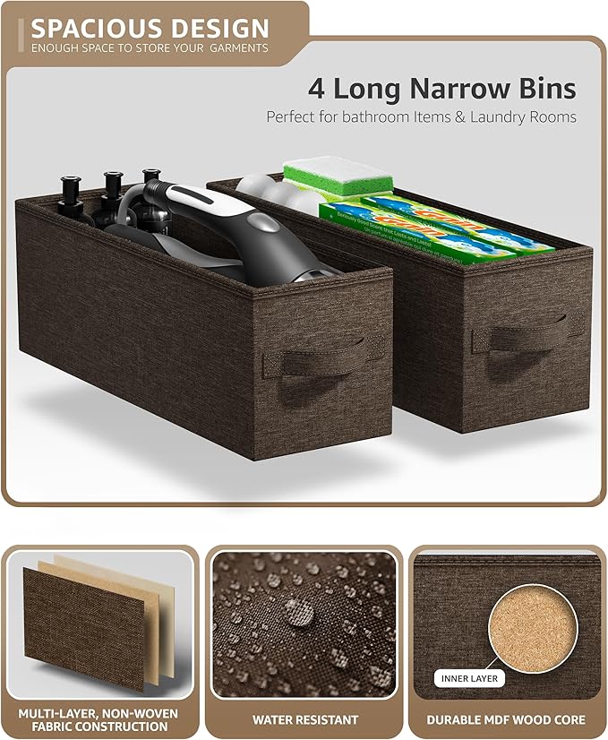 Sorbus Narrow Dresser with 4 Drawers - Vertical Slim Storage Chest of Drawers with Steel Frame, Wood Top & Easy Pull Fabric Bins for Small Spaces, Closets, Bedroom, Bathroom & Laundry (Brown)