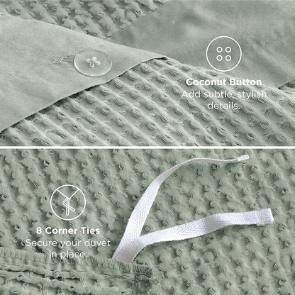 Bedsure Cotton Duvet Cover Queen - 100% Cotton Waffle Weave Sage Green Duvet Cover Queen Size, GentleSoft™ and Breathable Bedding Set for All Season, 3 Pieces, 90"x90"