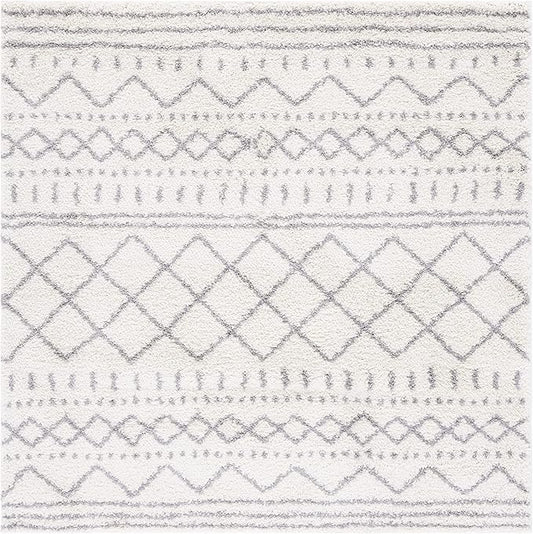 SAFAVIEH Arizona Shag Collection Area Rug - 3'2" Square, Ivory & Grey, Moroccan Design, 1.6-inch Thick, Non-Shedding, Ideal for High Traffic Areas in Living Room, Bedroom, Dining (ASG741F-3SQ)