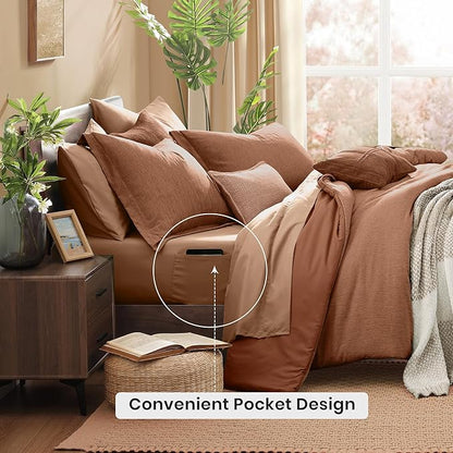 Monbix King Size Comforter Set, Autumn Leaf King Bedding Set Reversible, King Comforter Set 7 Pieces, Cationic Dyeing Bed in a Bag with Comforter, Sheets, Pillowcases & Shams