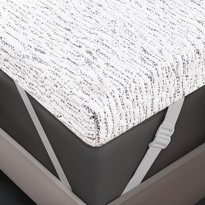 3 Inch Queen Mattress Topper Cover (Only Cover) Mattress Topper Protector Bedding Removable Mattress Encasement with Zippers and Straps