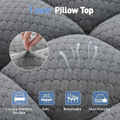 Dual Layer 3 Inch Memory Foam Mattress Topper Queen Size, 2 Inch Cooling Gel Memory Foam Plus 1 Inch PillowTop Mattress Pad Cover, with 8-21 Inch Deep Pocket, Grey