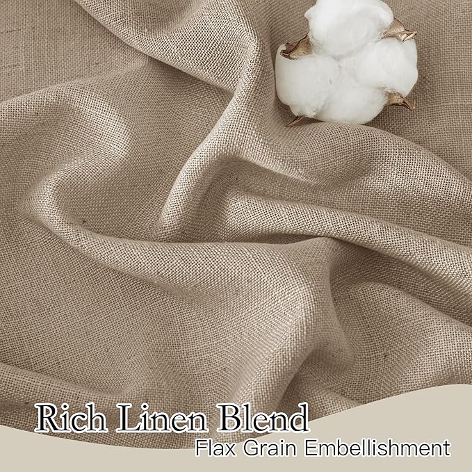 RYB HOME Vertical Linen Blended Curtains for Kitchen Kids Room Playroom, Elegant Light Filtering Semi Sheer for Machine Washable Durable Breathable Privacy Home Decor, Khaki, W 60 x L 90, 1 Pc