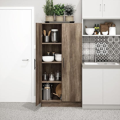 Prepac Elite Tall Garage Storage Cabinet & Pantry Storage Cupboard, 2-Door Freestanding Bathroom or Pantry Cabinet with Adjustable Shelves, 16" D x 32" W x 65" H, Drifted Gray