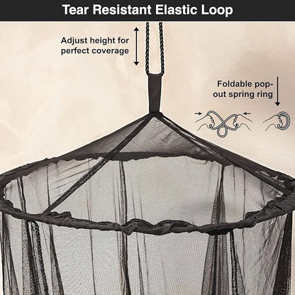 Black Mosquito Net for Single to King-Sized Beds – 2 Openings or Fully-Enclosed Bed Canopy – Conical Design for Decoration or Travel – Free Bag & Hanging Kit for Easy Setup