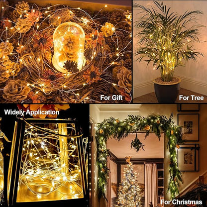 Timer Fairy Lights Battery Operated 2 Pack 16.4Ft 50 LEDs Silver Copper Wire Twinkle String Lights with Timer 5 Lighting Modes for Christmas Bedroom Wedding Parties Holiday Decorations (Warm White)