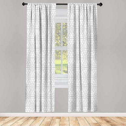 Ambesonne Geometric Window Curtains, Continuous Pattern with Abstract Concave Shapes and Triangles Print, Lightweight Decorative Panels Set of 2 with Rod Pocket, 56" x 63", Charcoal Grey and White