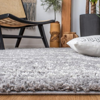 SAFAVIEH Arizona Shag Collection 2' 3" x 8' Grey/Ivory ASG741G Moroccan Non-Shedding Entryway Foyer Living Room Bedroom 1.6-inch Thick Runner Rug