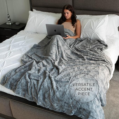 GRACED SOFT LUXURIES Throw Blanket Large Softest Warm Elegant Cozy Faux Fur for Home, Couch, Sofa, Chair, Den, Living Room (Solid Gray, Extra Large 60" x 80")