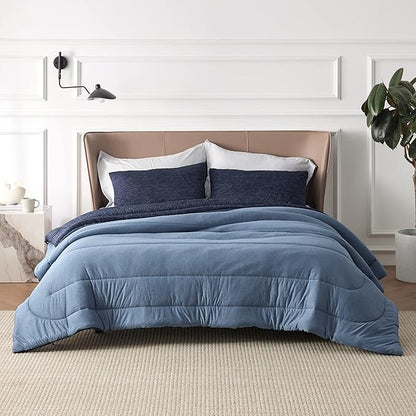 Bedsure Full Comforter Set - Cooling and Warm Bed Set, Navy Blue Reversible Bedding for All Season, 3 Pieces, 1 Full Size Comforter (82"x88") and 2 Pillow Cases (20"x26")