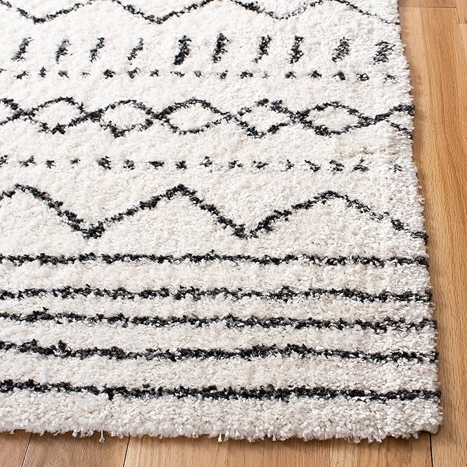 SAFAVIEH Arizona Shag Collection Area Rug - 2'3" x 20' Runner, Ivory & Black, Non-Shedding & Easy Cleaning, Plush Thick Pile, Ideal for Living Room, Bedroom, Dining Space (ASG741Z)
