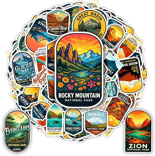 100 PCS National Park Stickers Pack – Waterproof Vinyl America Travel Decals of US Parks for Laptop, Water Bottle, Scrapbook, Car, Luggage – Gift for Kids, Teens, Adults
