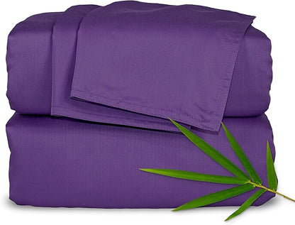 Full Sheets by Pure Bamboo, Genuine 100% Organic Viscose Derived from Bamboo Bed Sheet Set, Luxuriously Soft & Cooling, Double Stitching (Full, Purple)