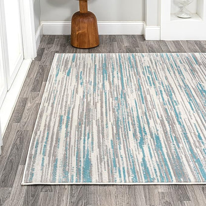 JONATHAN Y Speer Abstract Linear Stripe Gray/Blue Indoor Area Rug, 3x5, Contemporary, Rustic, Easy-Cleaning for Living Room, Bedroom, Kitchen, Pet Friendly, Non-Shedding (LUX106A-3)