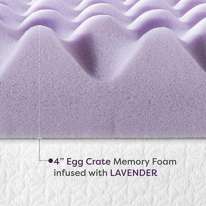 Best Price Mattress 4 Inch Egg Crate Memory Foam Mattress Topper with Soothing Lavender Infusion, CertiPUR-US Certified, Dorm Essentials, King