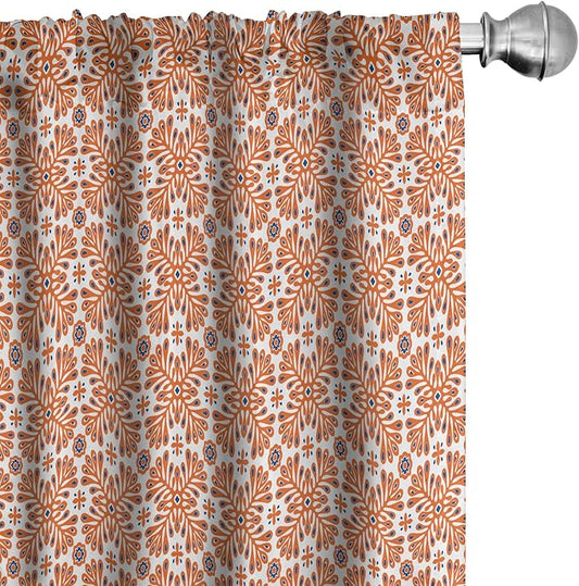 Ambesonne Scandinavian Window Curtains, Flower Like Motifs Folk Art in Tangerine Tones, Lightweight Decorative Panels Set of 2 with Rod Pocket, 56" x 95", Sienna Sky