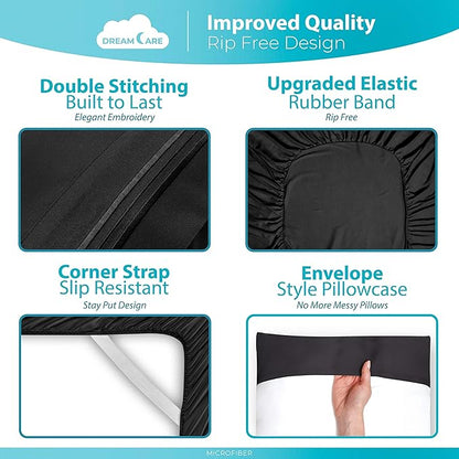 DREAMCARE Queen Sheet Set – 6 pcs Cooling Bed Sheets – up to 15” Deep Sheets Queen Size Bed Set – 2500 Supreme Collection – Extra Soft 100% Brushed Microfiber Hotel Luxury with Side Pocket – Black