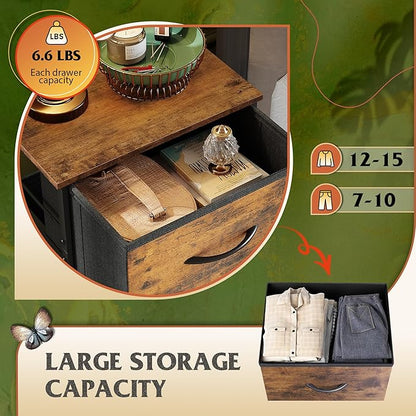 WLIVE Dresser with 4 Drawers, Fabric Storage Tower, Organizer Unit for Bedroom, Hallway, Entryway, Closets, Sturdy Steel Frame, Wood Top, Easy Pull Handle, Rustic Brown Wood Grain Print