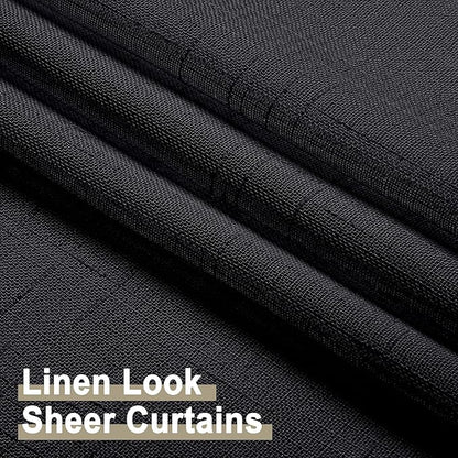 Aiyufeng Kirei Faux Linen Black Sheer Kitchen Valance Curtain 14 Inch Length, Soft Breathable Slub Textured Valance for Small Windows Farmhouse Basement Bedroom, 60X14 Inch, 1 Piece, Black