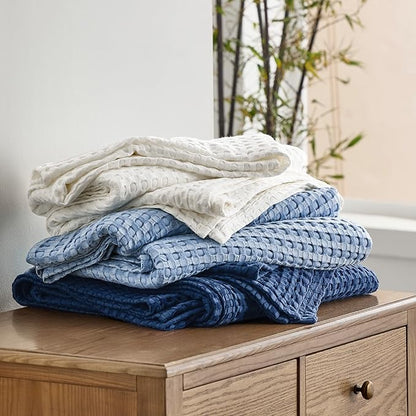 Bedsure Cooling Cotton Waffle King Size Blanket - Lightweight Breathable Summer Blanket of Rayon Derived from Bamboo for Hot Sleepers, Luxury Throws for Bed, Couch and Sofa, Ivory, 104x90 Inches