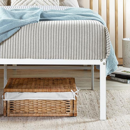 Best Price Mattress 16 Inch Metal Platform Bed Frame, Heavy Duty Steel Slats, White, Queen