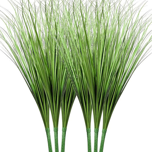Vlorart 33" Artificial Plants 6 Pack Onion Tall Grass Greenery, Faux Fake Grass Shrubs Plant Flowers Wheat Grass for House Home Indoor Outdoor Office Room Gardening Indoor Décor-Green