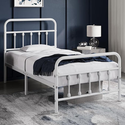 Yaheetech Classic Metal Platform Bed Frame Mattress Foundation with Victorian Style Iron-Art Headboard/Footboard/Under Bed Storage/No Box Spring Needed/Twin Size White