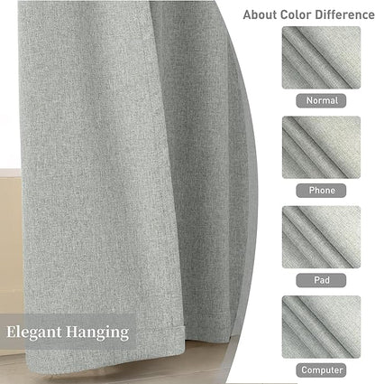 Extra Wide Blackout Curtains, Back Tab Pleated Double Sided Linen Curtains with Hooks Track System, 4-Way Hanging for Farmhouse Living Room Offices 72x84 Inch(Fog Grey, 2 Panels)