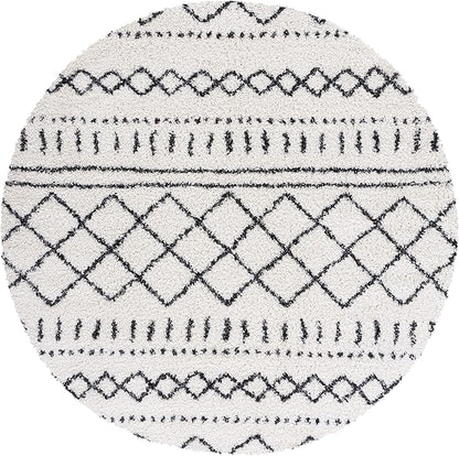SAFAVIEH Arizona Shag Collection 6'7" Round Ivory/Black ASG741Z Moroccan Non-Shedding Entryway Foyer Living Room Bedroom Kitchen 1.2-inch Thick Area Rug
