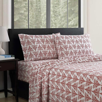 Eddie Bauer - Flannel Sheets Twin Size, Anti-Pilling & Wrinkle Resistant Cotton, Touchably Soft for All-Season Comfort - Bed Sheets with Matching Pillowcase & Fitted Sheet (Jolly Trees Red)