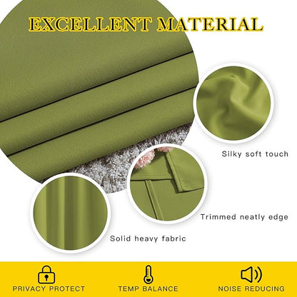 NICETOWN Bedroom Sunlight Block Curtains - Triple Weave Microfiber Grommet Top Thermal Insulated Solid Light Blinds Panels/Drapes for Kid's Room (Fresh Green, 1 Pair, 52 inches by 95 Inch)