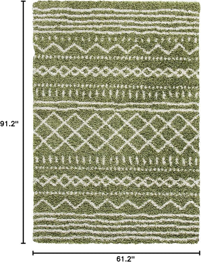 SAFAVIEH Arizona Shag Collection Area Rug - 5'1" x 7'6", Green & Ivory, Moroccan Design, Non-Shedding & Easy Care, 1.6-inch Thick Ideal for High Traffic Areas in Living Room, Bedroom (ASG741X)