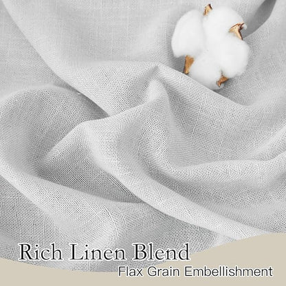RYB HOME Linen Sheer Curtains for Kitchen, Casual Wave Texture Semi Sheer Curtains for Bedroom/Bath, Privacy Window Curtains for Home Office, Dove Grey, 52 x 45 Each Panel, 2 Pieces