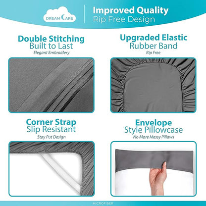 DREAMCARE Queen Sheet Set – 6 pcs Cooling Bed Sheets – up to 21” Deep Pocket Queen Sheets Set – 2500 Supreme Collection – Extra Soft 100% Brushed Microfiber Hotel Luxury with Side Pocket – Gray
