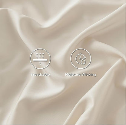 Bedsure Full Size Bed Sheets, Cooling Sheets, Rayon Derived from Bamboo, Breathable & Soft, Deep Pocket Up to 16 Inches, Hotel Luxury Silky Bedding for Hot Sleepers, Light Beige