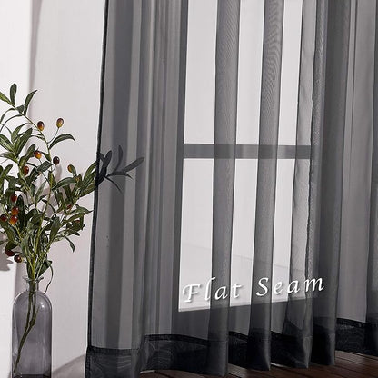NICETOWN Sheer Drape Panels 63" L - Voile Window Treatment Curtains with Nickel Rings Top for Bedroom/Home Decor (1 Panel=54" W, Black, Sold as 2 Panels)
