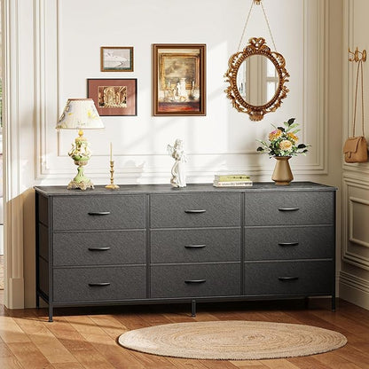 Huuger 9 Drawer Dresser, 55 Inch Dresser TV Stand for 55, 60 Inch TV, Entertainment Center with Drawers, for Bedroom, Closet, Black