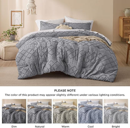 Bedsure California King Comforter Set - Grey Comforter, Boho Tufted Shabby Chic Bedding for Kids, 3 Pieces Vintage Farmhouse Bed Set for All Seasons, Fluffy Soft Bedding with 2 Pillow Shams