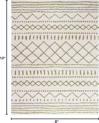 SAFAVIEH Area Rug 8x10 - Arizona Shag Collection - Large - Ivory & Green, Moroccan Design, Non-Shedding & Easy Cleaning, Ultra Plush Thick Pile, Ideal for Living Room, Bedroom, Dining Space (ASG741Y)