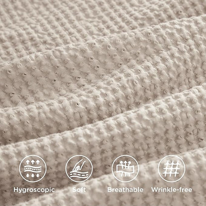Bedsure Cotton Duvet Cover Set - 100% Cotton Waffle Weave Beige Duvet Cover Oversized Queen Size, GentleSoft™ and Breathable Bedding Set for All Season, 3 Pieces, 98"x98"