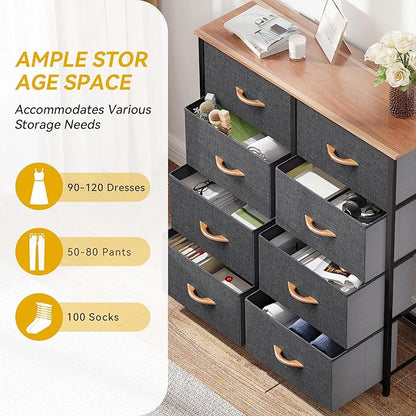 DWVO Dresser for Bedroom, Fabric Dresser with 8 Drawers, Tall Double Drawer Chest of Drawers for Closet, Living Room, Sturdy Steel Frame, Wooden Top, Easy Pull Handle