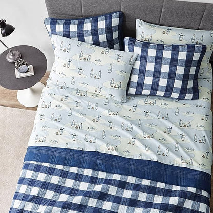 Eddie Bauer - Full Sheets, Cotton Flannel Bedding Set, Brushed For Extra Softness, Cozy Home Decor (Skating Penguin, Full)
