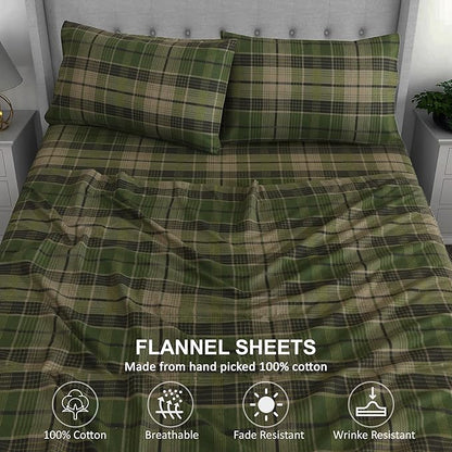 RUVANTI Flannel Sheets Twin Size - 100% Cotton Double Brushed Twin Sheets Set, Deep Pockets 16 Inches, All Seasons Breathable & Extra Soft Bed Sheets, Warm & Cozy, 3 Piece, DNA Plaid