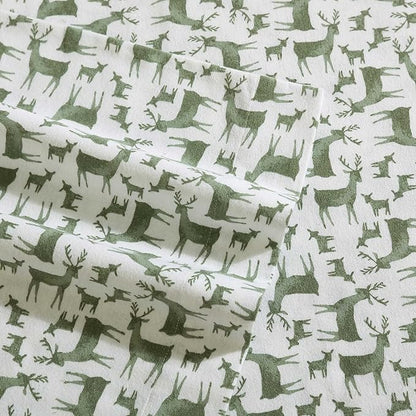 Eddie Bauer - Flannel Sheets Full Size, Anti-Pilling & Wrinkle Resistant Cotton, Touchably Soft for All-Season Comfort - Bed Sheets with Matching Pillowcases & Fitted Sheet (Deer Camp Green)