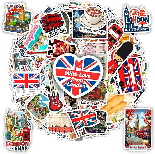 100 Pieces England Sticker London Travel Funny Stickers Vinyl Waterproof for Kids Adults Car, Wall Decor Decal, Hard hat Scrapbook Laptop Phone Birthday Christmas Gift