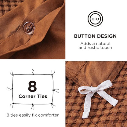 Bedsure Cooling Waffle Duvet Cover Queen - Cotton Blend Rayon Derived from Bamboo Duvet Cover Set for Hot Sleepers, Breathable Bedding Set With a Vintage Charm, 3 Pieces (Burnt Orange, Queen, 90"x90")