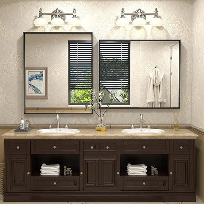 30x36 Inch Black Metal Framed Bathroom Mirror for Wall, Matte Black Rectangle Mirror with Square Corner, Anti-Rust, Shatterproof (Horizontal/Vertical)
