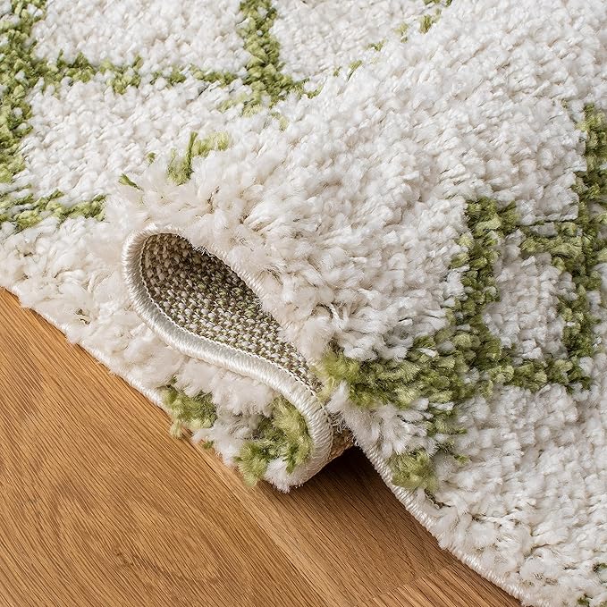 SAFAVIEH Arizona Shag Collection Area Rug - 2'3" x 12' Runner, Ivory & Green, Non-Shedding & Easy Cleaning, Plush Thick Pile, Ideal for Living Room, Bedroom, Dining Space (ASG741Y)