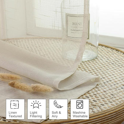 Aiyufeng Kirei Faux Linen Sheer Valance Curtain for Kitchen 14 Inch Length, Lightweight Soft Textured Valance for Farmhouse Bathroom Living Room Bedroom Toppers Windows, 60X14 Inch, 1 Piece, Linen