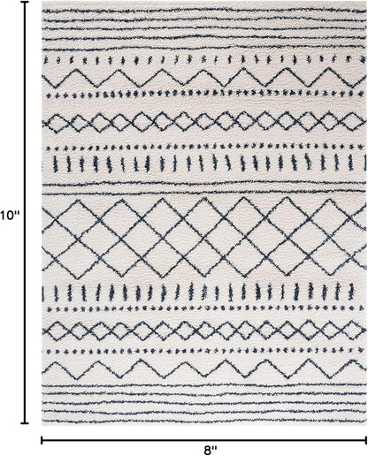 SAFAVIEH Area Rug 8x10 - Arizona Shag Collection - Large - Ivory & Slate, Moroccan Design, Non-Shedding & Easy Cleaning, Ultra Plush Thick Pile, Ideal for Living Room, Bedroom, Dining Space (ASG741M)